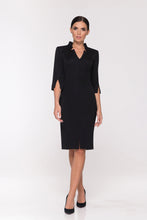 Load image into Gallery viewer, Black high neck midi pencil dress