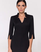 Load image into Gallery viewer, Black high neck midi pencil dress