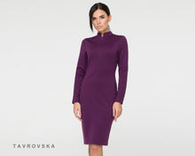 Load image into Gallery viewer, Purple long sleeve high neck jersey dress