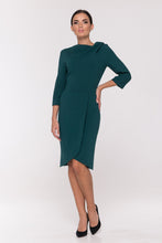 Load image into Gallery viewer, Asymmetrical cowl neck green dress