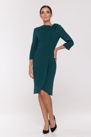 Asymmetrical cowl neck green dress