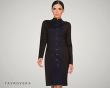 Load image into Gallery viewer, Black high neck military dress