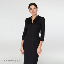 Load image into Gallery viewer, High neck black midi dress