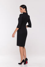 Load image into Gallery viewer, Black high neck midi pencil dress