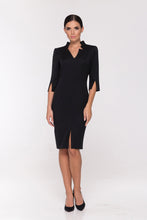 Load image into Gallery viewer, Black high neck midi pencil dress