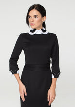 Load image into Gallery viewer, White peter pan collar black pencil dress
