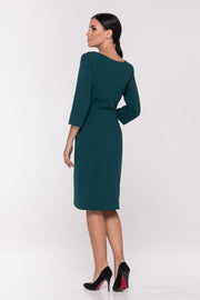 Asymmetrical cowl neck green dress