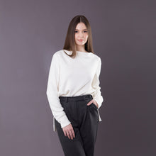 Load image into Gallery viewer, Women's Boat Neck Sweater, Oversize white sweater hi lo hem, Cozy white knitwear style, Gift for her, Oversized pullover fashion