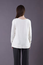 Load image into Gallery viewer, Women's Boat Neck Sweater, Oversize white sweater hi lo hem, Cozy white knitwear style, Gift for her, Oversized pullover fashion