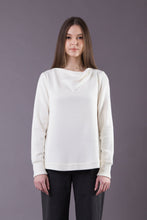 Load image into Gallery viewer, Women's Boat Neck Sweater, Oversize white sweater hi lo hem, Cozy white knitwear style, Gift for her, Oversized pullover fashion