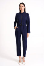Load image into Gallery viewer, Navy high neck jumpsuit with sleeves
