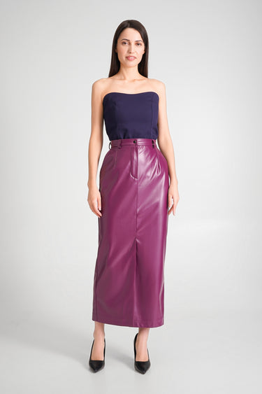 strapless open back dress Purple Faux Leather Maxi Skirt Women