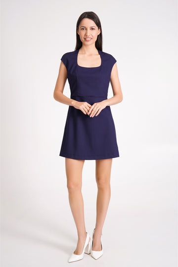 Navy A-Line Mini Dress with Square Neckline and Cap Sleeves 8 US / 42 EU / Navy Navy A-Line Mini Dress with Square Neckline and Cap Sleeves 8 US / 42 EU / Navy