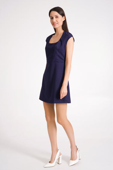 navy square neck mini dress Coast Women's Square Neck Pearl Button Satin Lace Mini Dress in Navy | Size: 10
