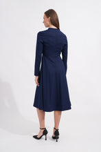 Load image into Gallery viewer, Navy Blue Midi A-Line Dress with V-Neck &amp; Long Sleeves

