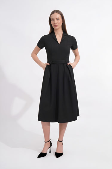 black midi dress white collar Short Sleeve Notch with Pockets mcafteradha24 Ives Front Tie Mini Ill answer all your Color:Pastel Pink