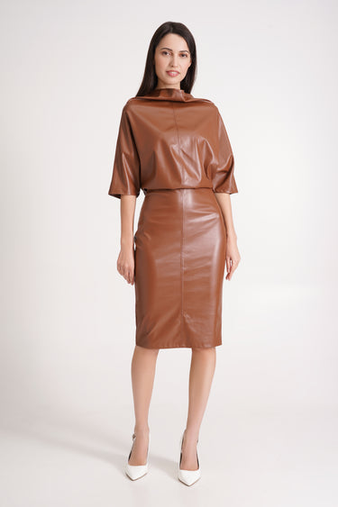 Faux Leather Kimono Dress with Cowl Neck Caramel Brown or Black 0 US / 34 EU / Brown Faux Leather Kimono Dress with Cowl Neck Caramel Brown or Black 0 US / 34 EU / Brown