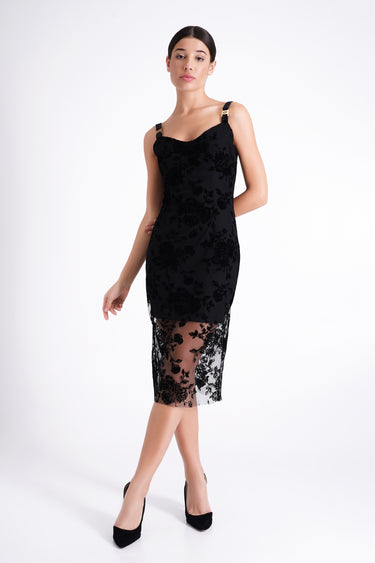 Floral Mesh Cocktail Dress with Velvet Straps and Sweetheart Neckline 12 US / 46 EU