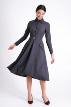 Load image into Gallery viewer, midi dress featuring a shirt collar, long sleeves
