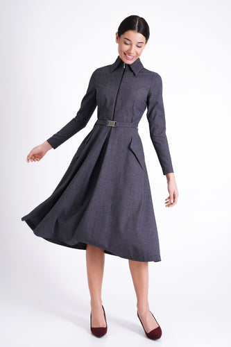 midi dress featuring a shirt collar, long sleeves