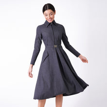 Load image into Gallery viewer, midi dress featuring a shirt collar, long sleeves
