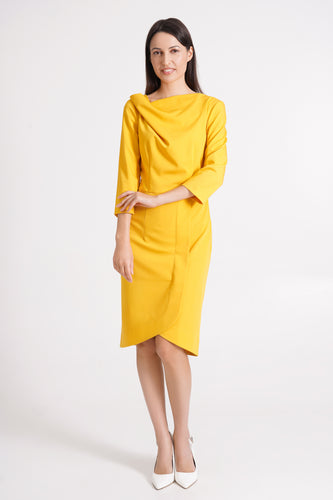Yellow cowl neck dress with sleeves