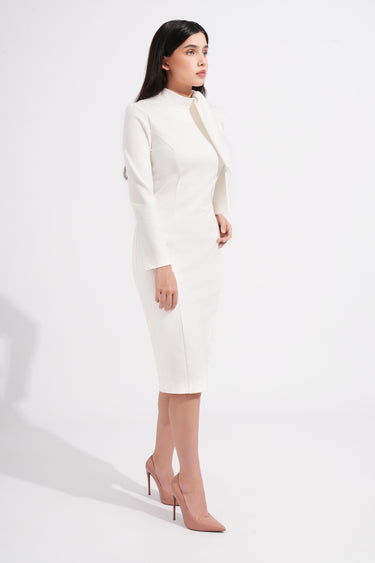 long sleeve white pencil dress Draped Lace Pencil Dress