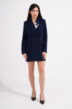 Load image into Gallery viewer, Woman wearing a navy blue blazer dress on a white background

