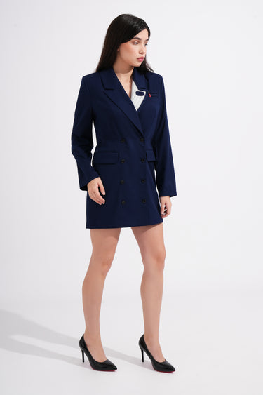 navy blue double breasted dress Raw Edge Deconstructed Navy Blazer Dress
