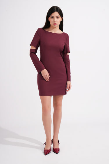 Burgundy Mini Dress with Cape Sleeves