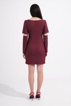 Load image into Gallery viewer, Burgundy Mini Dress with Cape Sleeves
