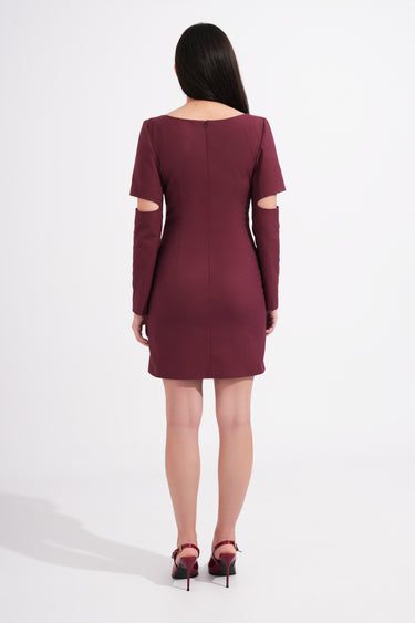 Burgundy Mini Dress with Cape Sleeves