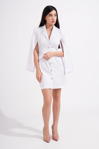 White Blazer Dress with Gold Buttons