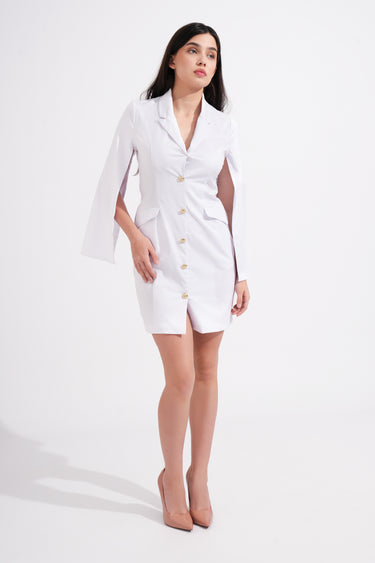 White Blazer Dress with Gold Buttons | TAVROVSKA 14 US / 48 EU / White White Blazer Dress with Gold Buttons | TAVROVSKA 14 US / 48 EU / White