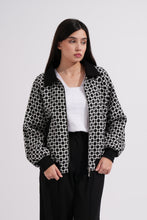 Load image into Gallery viewer, Black and White Wool Bomber Jacket
