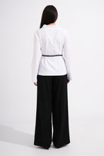 Load image into Gallery viewer, Person wearing a white blouse and black pants on a white background
