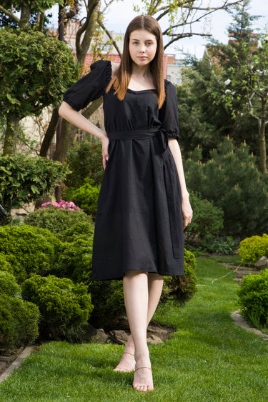 black off shoulder summer dress Black Cotton Voile Summer Dress with Puffy Sleeves and Flared Skirt –  TAVROVSKA