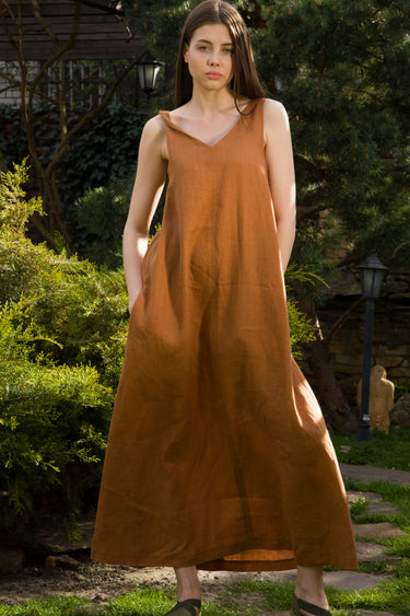 Copper Linen One-Shoulder Maxi Dress 14 US / 48 EU Copper Linen One-Shoulder Maxi Dress 14 US / 48 EU