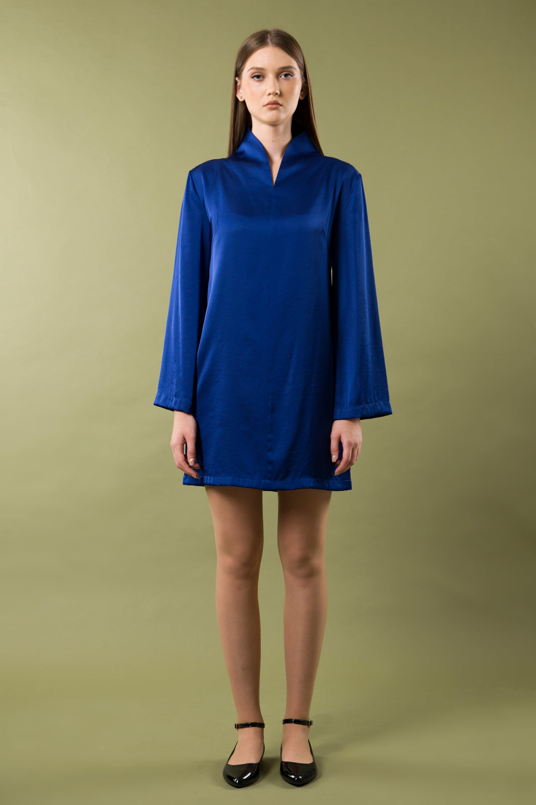 Sapphire blue cocktail dress with long sleeves