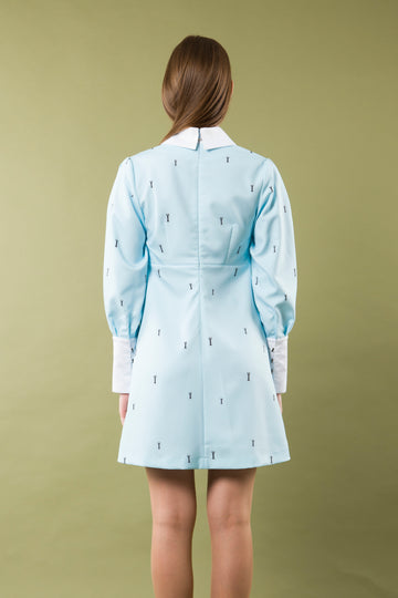 Light blue dress with white collar and cuffs