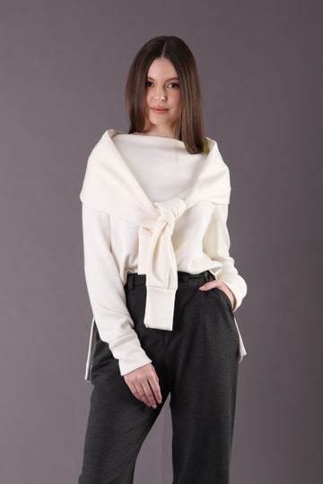 White oversized sweater with scarf