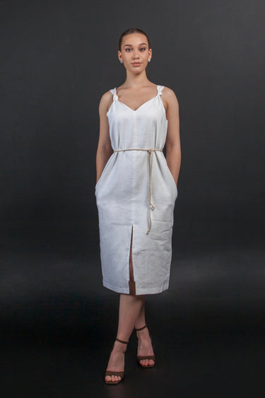 White linen strap dress with pockets 6 US / 40 EU