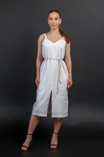 White linen strap dress