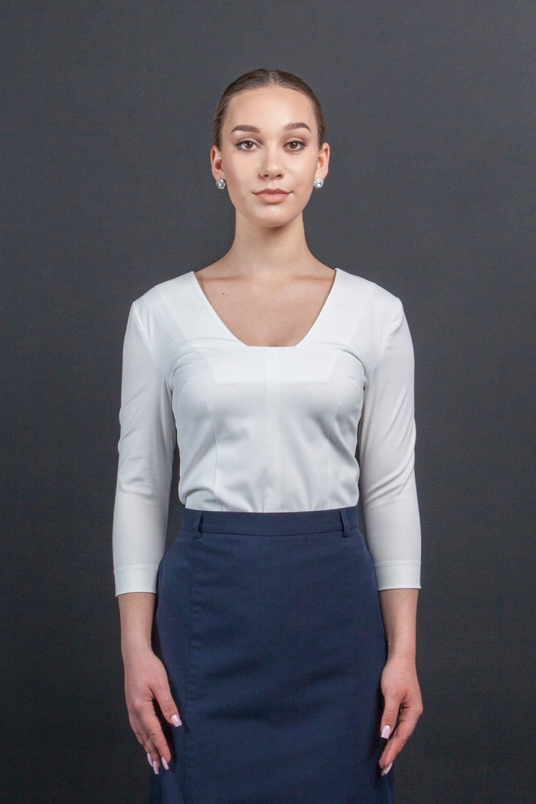 Square neck white blouse