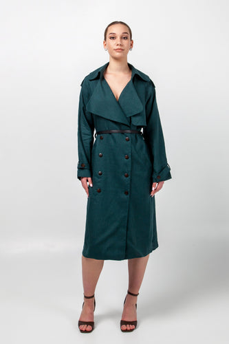 Dark green linen trench dress
