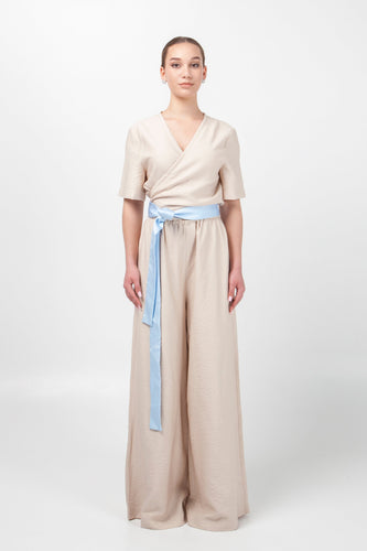 Beige palazzo pant jumpsuit