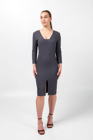 Gray square neck dress 3/4 sleeves | TAVROVSKA 4 US / 38 EU Gray square neck dress 3/4 sleeves | TAVROVSKA 4 US / 38 EU