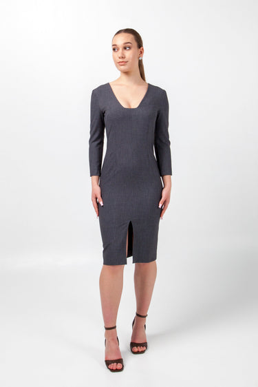 slim fit dress slacks Gray Square Neck Dress 3/4 Sleeves