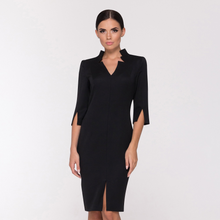 Load image into Gallery viewer, Black high neck midi pencil dress
