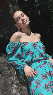 Teal voluminous sleeve maxi dress